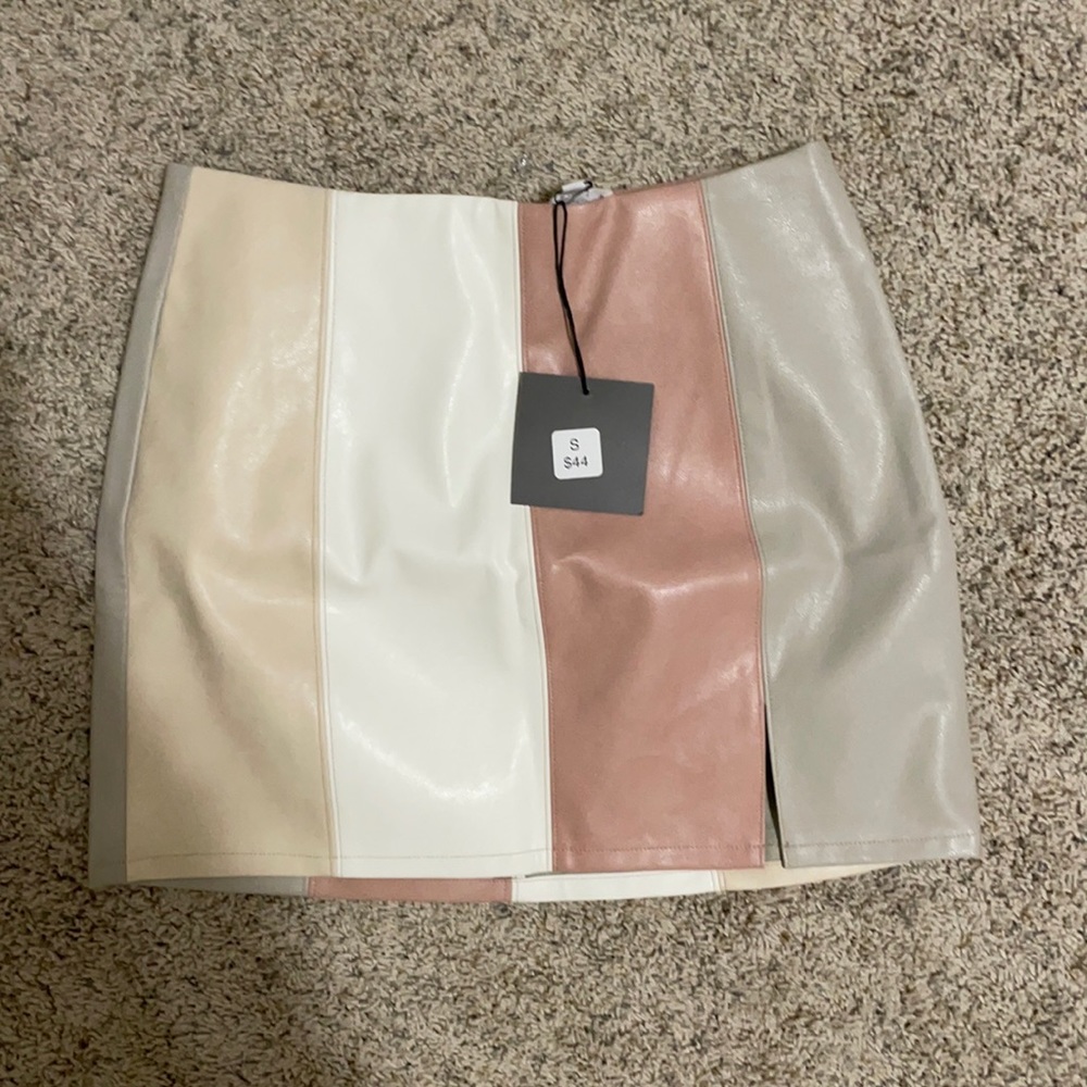 Color Block leather skirt